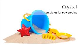  Presentation with sand play - Beautiful presentation featuring s beach toys and sand backdrop and a white colored foreground