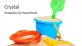  Presentation with sand play - Slides featuring s beach toys and sand background and a  colored foreground