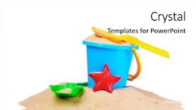  Presentation with beach toys on sand - Theme featuring s beach toys and sand background and a white colored foreground