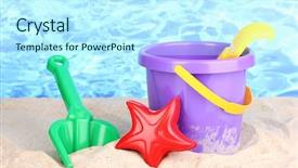  Presentation with sand play - Presentation theme consisting of s beach toys on sand background and a  colored foreground