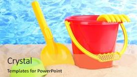  Presentation with sand - Theme having s beach toys on sand background and a  colored foreground
