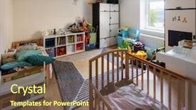  Presentation with children books - PPT theme consisting of s bedroom with many books background and a tawny brown colored foreground