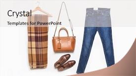  Presentation with men shoes - Beautiful presentation theme featuring s blue jeans and handbag backdrop and a white colored foreground
