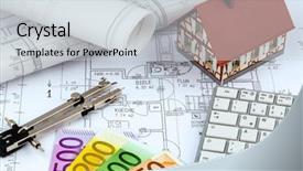  Presentation with financing - Presentation theme enhanced with s blueprint with euro money background and a light gray colored foreground