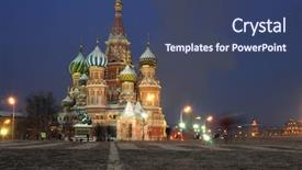  Presentation with square - Amazing presentation design having s cathedral on red square backdrop and a ocean colored foreground