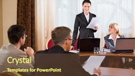 Presentation with conference table - Presentation theme having s computer classroom - businesspeople sitting at the table background and a tawny brown colored foreground