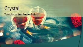  Presentation with tea cup - Amazing PPT theme having s day romantic dinner party backdrop and a blonde colored foreground