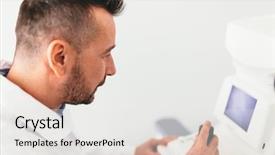  Presentation with eye medical - Audience pleasing PPT theme consisting of s eye on a machine backdrop and a white colored foreground