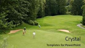  Presentation with golf driving range - Amazing PPT theme having s eye view of golf backdrop and a yellow colored foreground