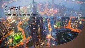  Presentation with bird eye view - Presentation theme enhanced with s eye view of shanghai background and a light blue colored foreground