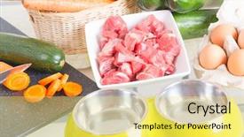  Presentation with raw meat dog - Colorful presentation enhanced with s food with ingredients zucchini backdrop and a yellow colored foreground