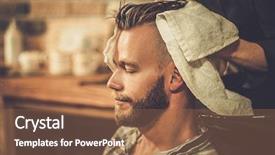  Presentation with barber - Beautiful PPT theme featuring s hair in barber shop backdrop and a coral colored foreground