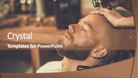  Presentation with barber shop - Beautiful presentation theme featuring s hair in barber shop backdrop and a coral colored foreground