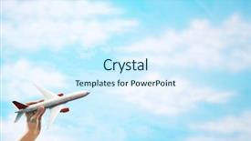  Presentation with toy - PPT layouts with s hand flying toy plane background and a sky blue colored foreground
