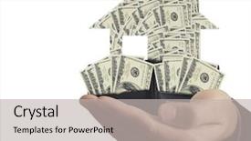  Presentation with real estate development - Colorful slide deck enhanced with s hand holds house model backdrop and a light gray colored foreground