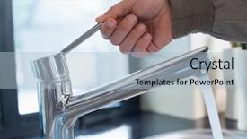  Presentation with water tap - Slide deck having s hand opening a water background and a light blue colored foreground