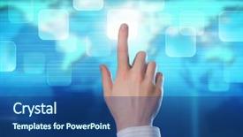  Presentation with world at your hand - Amazing presentation theme having s hand pushing the button backdrop and a ocean colored foreground