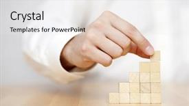  Presentation with success blocks - PPT layouts having s hand put wooden blocks background and a white colored foreground