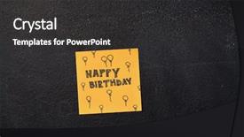  Presentation with happy birthday - Slide deck with s hand sticking happy birthday background and a dark gray colored foreground
