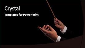  Presentation with orchestra - Colorful PPT theme enhanced with s hands conducting an orchestra backdrop and a black colored foreground