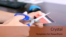  Presentation with bank - Presentation theme featuring s hands cutting bank card background and a red colored foreground