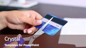  Presentation with credit card fraud fraud - Slide deck featuring s hands cutting bank card background and a tawny brown colored foreground