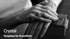  Presentation with old bible - Audience pleasing theme consisting of s hands on her bible backdrop and a dark gray colored foreground