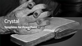  Presentation with prayer hands - Presentation design with s hands on old bible background and a gray colored foreground