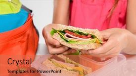  Presentation with lunchbox - Audience pleasing PPT theme consisting of s hands removing a healthy backdrop and a coral colored foreground