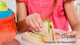  Presentation with lunch box - Cool new slide deck with s hands removing a healthy backdrop and a coral colored foreground