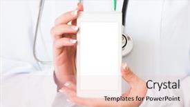  Presentation with mobile health - PPT layouts consisting of s hands with white mobile background and a lemonade colored foreground