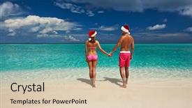  Presentation with beach ball sand dunes - Amazing slide set having s hat on a tropical backdrop and a  colored foreground