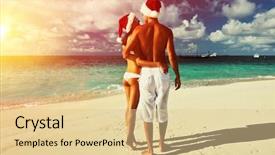  Presentation with footprints and sand beach - Slide deck enhanced with s hat on a tropical background and a  colored foreground