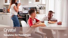  Presentation with talk - PPT theme with s house mum holding baby background and a coral colored foreground