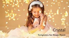  Presentation with children little child girl plays - Colorful theme enhanced with s looking on the star backdrop and a lemonade colored foreground