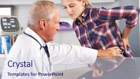  Presentation with doctor office - PPT theme enhanced with s office with back pain background and a sky blue colored foreground
