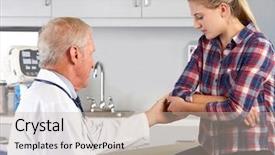  Presentation with teenage girl - Slide deck having s office with elbow pain background and a mint green colored foreground