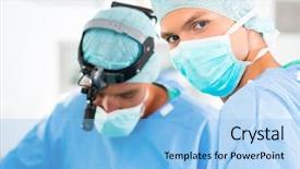  Presentation with surgery room - Presentation design having cleanroom operation theater - hospital - surgery team background and a  colored foreground