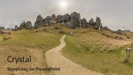  Presentation with energy conservation and recycle - Beautiful PPT theme featuring s pass limestone rock formation backdrop and a gold colored foreground