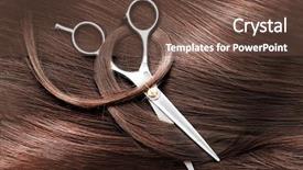  Presentation with hair salon scissors in black - Audience pleasing presentation theme consisting of s scissors with dark brown backdrop and a tawny brown colored foreground