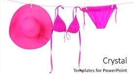  Presentation with hanging rope pictures white - Audience pleasing PPT layouts consisting of s swimsuit and hat hanging backdrop and a white colored foreground