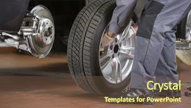  Presentation with repair shop - Audience pleasing presentation theme consisting of s tire in repair shop backdrop and a tawny brown colored foreground