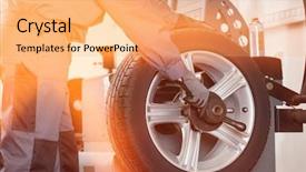  Presentation with mechanic shop - Beautiful PPT layouts featuring s wheel in repair shop backdrop and a coral colored foreground