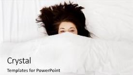  Presentation with turquoise sheet music - Audience pleasing theme consisting of sabana - scared woman hiding behind sheet backdrop and a  colored foreground