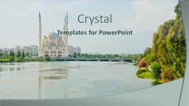  Presentation with turkey - Beautiful presentation theme featuring sabanci merkez camii mosque in adana turkey backdrop and a sky blue colored foreground