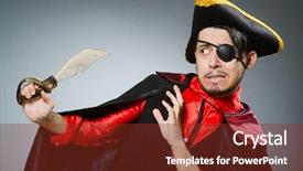  Presentation with dark hallways - Slides with sabers - man pirate against dark background background and a tawny brown colored foreground