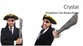  Presentation with pirate - Beautiful PPT theme featuring sabers - pirate businessman with sabre isolated backdrop and a white colored foreground