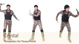  Presentation with white - Cool new PPT theme with sabers - soldier with knife isolated backdrop and a cream colored foreground