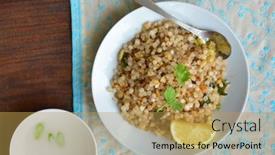 Presentation with sago - PPT theme consisting of sabudana-or-sago-khichdi background and a yellow colored foreground