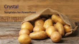  Presentation with wooden - PPT theme featuring sack of fresh raw potatoes background and a  colored foreground